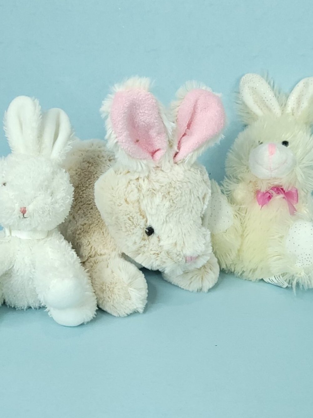 Lot of 3 Tan Brown Off White Easter Bunny Rabbit Realistic Plush Stuffed Animal